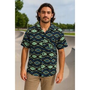Empyre Surplus Co. XL Button Down‎ Shirt Abstract Pattern Short Sleeve Men's